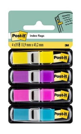 Post-it® Index Haftstreifen, Mini, Verschiedene Farben, 11.9 mm x 43.2 mm, 35 Haftstreifen/Spender, 4 Spender/Packung