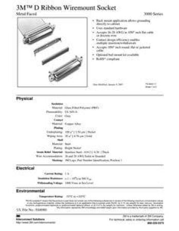 3M™ 3549-2002, D Ribbon Stecker für die Kabelmontage, 24-polig, 3000 Serie, 0,76 µm Au Grau