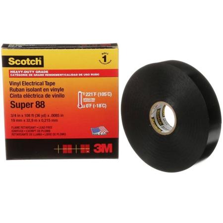 Scotch® Super 88 Vinyl Elektro-Isolierband, Schwarz, 19 mm x 33 m, 0.22 mm, 48 Rollen/Karton