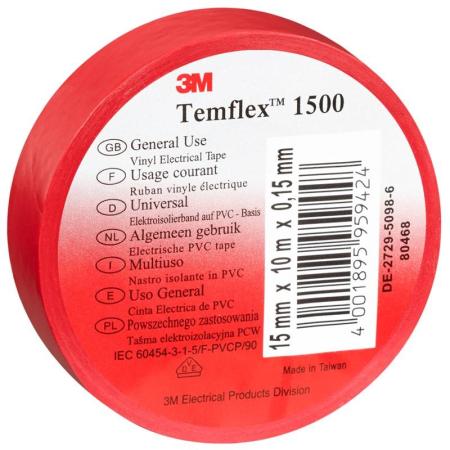 3M™ Temflex™ 1500 Vinyl Elektro-Isolierband, Rot, 19 mm x 20 m, 0,15 mm
