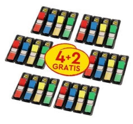 Post-it® Index Haftstreifen, Mini, Verschiedene Farben, 11.9 mm x 43.2 mm, Promotion, 35 Haftstreifen/Spender, 4 Spender + 2 Gratis/Packung