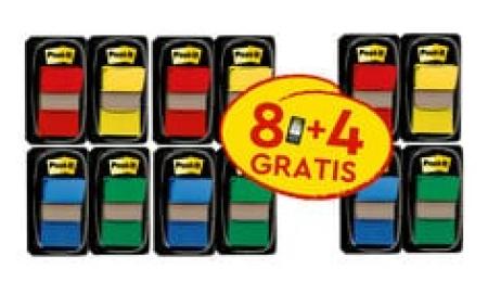 Post-it® Index Haftstreifen, Standard, Verschiedene Farben, 25.4 mm x 43.2 mm, Promotion, 50 Haftstreifen/Spender, 8 Spender + 4 Gratis/Packung