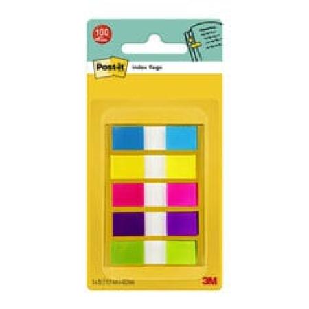 Post-it® Index Haftstreifen, Mini, Verschiedene Neonfarben, 11.9 mm x 43.2 mm, 100 Haftstreifen/Spender, 1 Spender/Packung