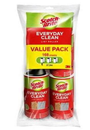 Scotch-Brite™ Everyday Clean Fusselroller + 2 Everyday Clean Ersatz-Fusselrollen, jeweils 56 Blatt, 3/Packung