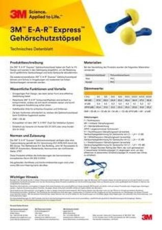 3M™ E-A-R™ Express™ Gehörschutzstöpsel, 28 dB, ohne Kordel, Packung mit 5 Einzelpaaren, 250 Paar/Packung, EX-01-002SP
