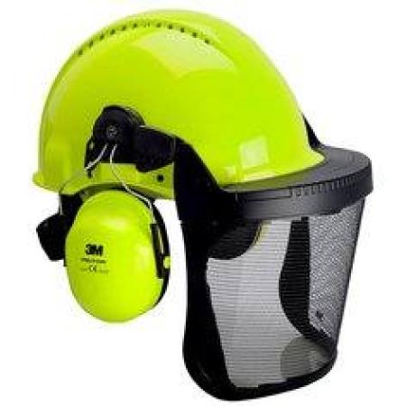 3M™ Schutzhelmkombination für die Forstwirtschaft, G3000 Schutzhelm in Warnfarbe, H31 Kapselgehörschützer, Netzvisier V5J, G3000NGB31V5J