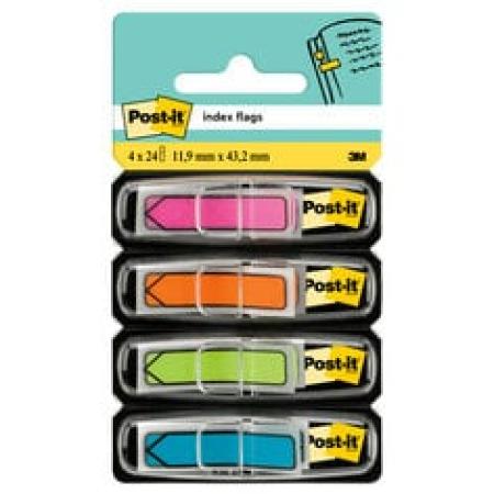 Post-it® Index Pfeile, Blau, Orange, Rosa und Grün, 11.9 mm x 43.2 mm, 24 Haftstreifen/Spender, 4 Spender/Packung
