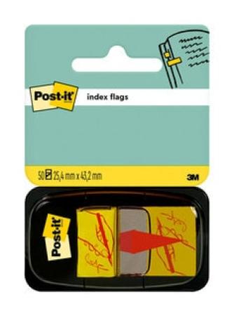 Post-it® Index Haftstreifen, Standard, HIER UNTERSCHREIBEN Symbol, Gelb, 25.4 mm x 43.2 mm, 50 Haftstreifen/Spender, 1 Spender/Packung