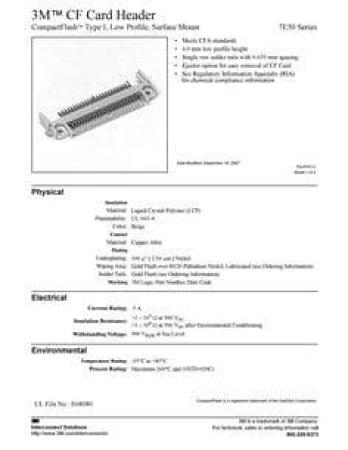 3M™ N7E50-D516-PG-30-WF, CF Speicherkartenstecker Typ I, 7E50 Serie, 0,635 mm, 0,64 µm Au, Beige