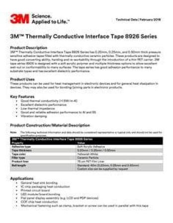 3M™ 8926-0.25 Thermisch leitfähiger Klebstoff-Film, Weiss, 600 mm x 40 m x 0,25 mm