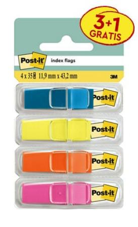 Post-it® Index Haftstreifen, Mini, Transluzente Farben, 11.9 mm x 43.2 mm, Promotion, 35 Haftstreifen/Spender, 3 Spender + 1 Gratis/Packung