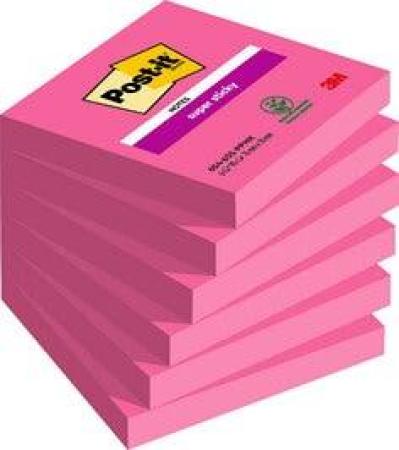 Post-it® Super Sticky Notes 654-6SS-PPNK, Pink, 76 mm x 76 mm, 90 Blatt/Block, 6 Blöcke/Packung, 100% PEFC SGSCH-PEFC-COC-110078