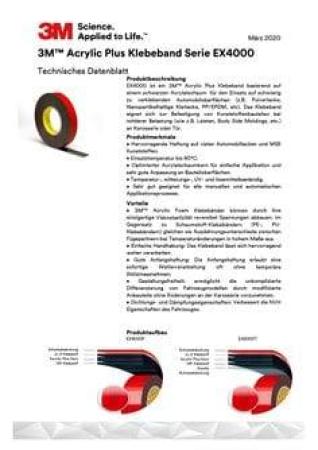 3M™ Acrylic Plus doppelseitiges Klebeband EX4008, Schwarz, 0.76 mm, 600 mm x 66 m