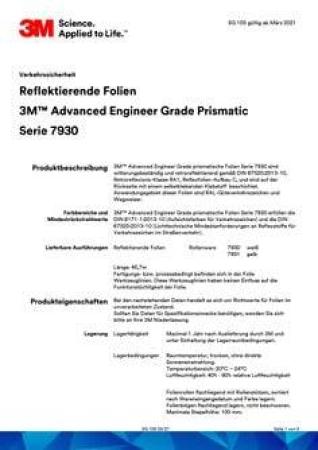3M™ Advanced Engineer Grade Prismatic Reflexfolie 7930, Weiß, 1220 mm x 45,7 m