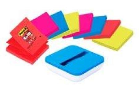 Post-it® Super Sticky Z-Notes VAL-B8P, 76 x 76 mm, verschiedene Farben, 8 Blöcke Z-Notes à 90 Blatt, 1 Z-Notes Spender