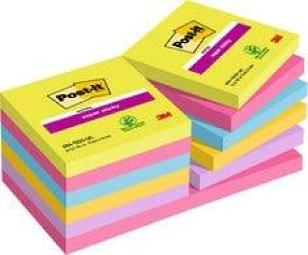 Post-it® Super Sticky Notes, farbig, 76 mm x 76 mm, 12 Blöcke á 90 Blatt, 100% PEFC SGSCH-PEFC-COC-110078