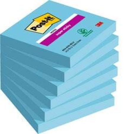 Post-it® Super Sticky Notes, Blau, 76 mm x 76 mm, 90 Blatt/Block, 6 Blöcke/Packung, 100% PEFC SGSCH-PEFC-COC-110078