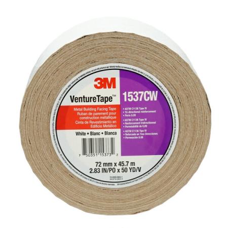 3M™ Venture Tape™ Metal Building Facing Tape 1537CW, White, 72 mm x 45.7 m, 16 rolls per case