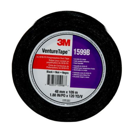 3M™ Venture Tape™ UL181B-FX Polypropylene Duct Tape 1599B, Black, 48 mm x 109.7 m, 3 mil, 24 rolls per case