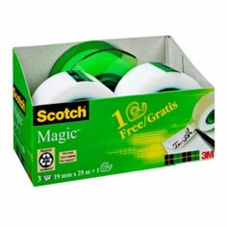 Scotch® Magic™ Unsichtbares Klebeband, 3 Rollen, 19 mm x 25 m + 1 Handabroller GRATIS