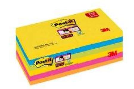 Post-it® Super Sticky Notes, Miami Collection, 76 mm x 76 mm, Promotion, 90 Blatt/Block, 9 Blöcke + 3 Gratis/Packung, 100% PEFC SGSCH-PEFC-COC-110078