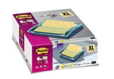 Post-it® Z-Notes Dispenser XL, Schwarz + Post-it® Super Sticky Z-Notes Im Großformat, Gelb, Liniert, 101 mm x 101 mm, 90 Blatt/Block, 1 Block/Packung