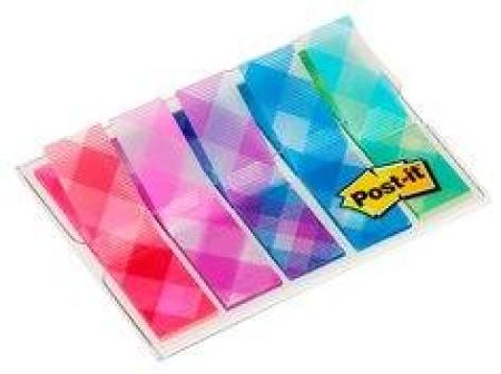 Post-it® Index Mini 684-PLD5, 5 x 20 durchgefärbte Haftstreifen im Etui, Gingham Collection, 11,9 x 43,2 mm