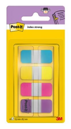 Post-it® Index Strong Ablagetabs, Mini, Blau, Violett, Rosa und Gelb, 15.8 mm x 38.1 mm, 40 Haftstreifen/Spender, 1 Spender/Packung