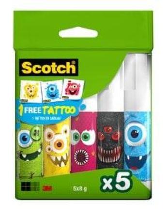 Scotch® Permanent-Klebestift, BTS – Monster Tattoo, Aufsteller mit 5 Stiften, 8 g