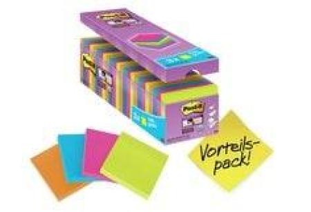 Post-it® Super Sticky Notes, farbig, 21 Blöcke + 3 GRATIS, 76 x 76 mm, 100% PEFC SGSCH-PEFC-COC-110078