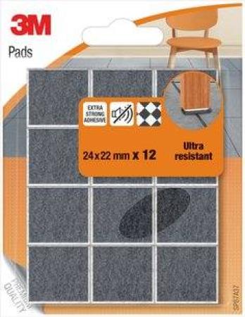 3M™ Ultra Resistant Felt Pads with Rounded Edges 12 Pads Grey & white 24 mm x 22 mm