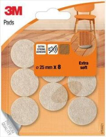 3M™ Extra-Soft Wool Felt Pads 8 Pads Beige 25 mm