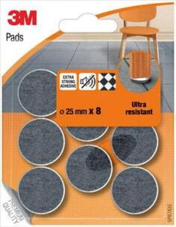 3M™ Ultra Resistant Felt Pads with Rounded Edges 8 Pads Grey & white 25 mm