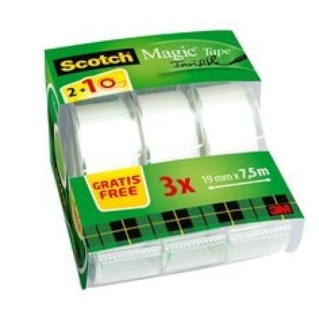 Scotch® Magic™ Unsichtbares Klebeband, 2 Rollen, 19 mm x 7,5 m + 1 Handabroller GRATIS