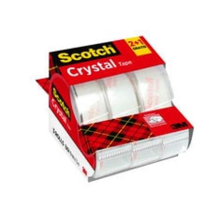 Scotch® Crystal Klebeband, 19 mm x 7.5 m, 2 Rollen + 1 GRATIS + Handabroller