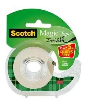 Scotch® Magic™ Unsichtbares Klebeband, 1 Rolle, 19 mm x 25 m + 5 m GRATIS + Handabroller