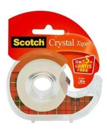 Scotch® Crystal Klebeband, 19 mm x 25 m, 1 Rolle + 5 m GRATIS + Handabroller