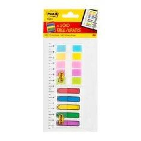 Post-it® Index Mini 683684LP, 11,9 x 43,2 mm, diverse Farben, 2 x 5x20 Haftstreifen im Etui, 1 Lineal