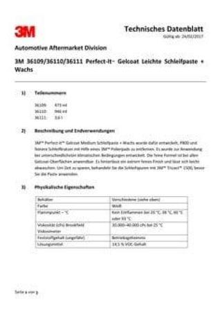 3M™ Perfect-It™ Gelcoat Polierpaste für leichten Abtrag + Wachs, 473 ml, 36109E