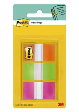 Post-it® Index Haftstreifen, Standard, Orange, Rosa und Grün, 25.4 mm x 43.2 mm, 60 Haftstreifen/Spender, 1 Spender/Packung