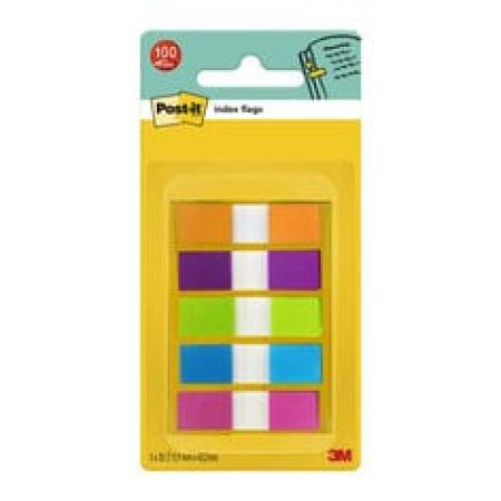 Post-it® Index Haftstreifen, Mini, Orange, Violett, Blau und Grün, 11.9 mm x 43.2 mm, 100 Haftstreifen/Spender, 1 Spender/Packung