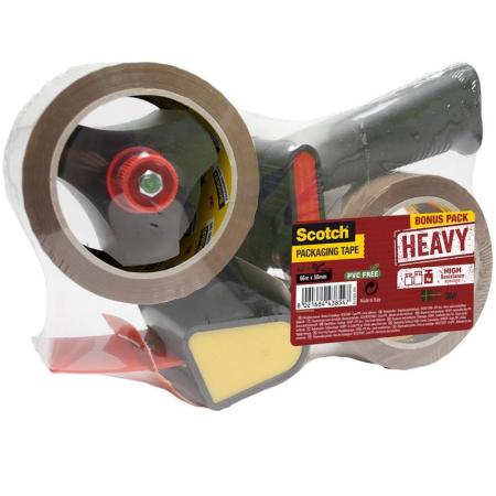 Scotch® Verpackungsklebeband Heavy, braun, 50 mm x 66 m, 2 Rollen + 1 Abroller mit Pistolengriff