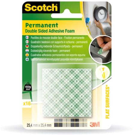Scotch® Permanenta dubbelsidiga självhäftande skumfyrkanter 25,4 mm x 25,4 mm 16 fyrkanter