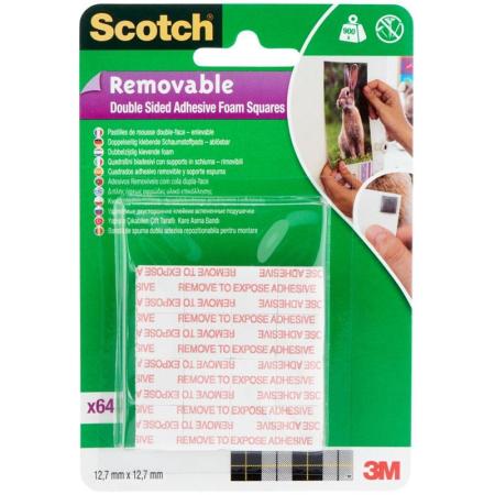 Scotch® Borttagningsbara dubbelsidiga självhäftande skumfyrkanter 12,7 mm x 12,7 mm 64 fyrkanter