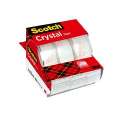 Scotch® Crystal Klebeband, 19 mm x 7.5 m, 3 Rollen + Handabroller