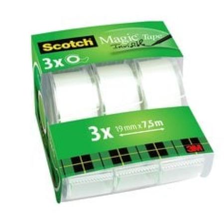 Scotch® Magic™ Unsichtbares Klebeband, 3 Rollen, 19 mm x 7,5 m mit Handabroller