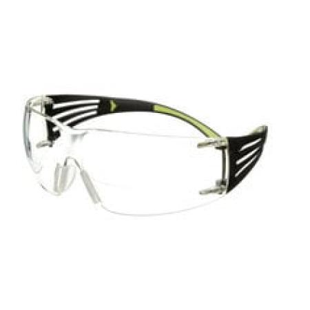 3M™ SecureFit™ 400 Reader Schutzbrille, schwarz/grüne Bügel, Antikratz-/Anti-Fog-Beschichtung, transparente Scheibe mit +2,0 Stärke, SF420AS/AF-EU, 20 pro Packung