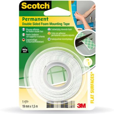 Scotch® Permanentes doppelseitiges Schaumstoffklebeband 19mm x 1,5m, 331915B12-EURO