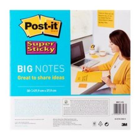 Post-it® Super Sticky Big Notes BN11-EU, Gelb, 279 mm x 279 mm, 30 Blatt/Block, 1 Block/Packung, 100% PEFC SGSCH-PEFC-COC-110078