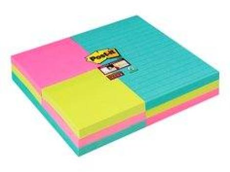 Post-it® Super Sticky Notes 4633-SS9MIA-EU 9 Blöcke á 90 Blatt, türkis, neongrün, -pink, 6 Blöcke76 x 76 mm, unliniert & 3 Blöcke 101 x 152 mm, liniert, PEFC zertifiziert